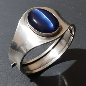 Sterling Silver Cats Eye Cuff Mid Century Modernist